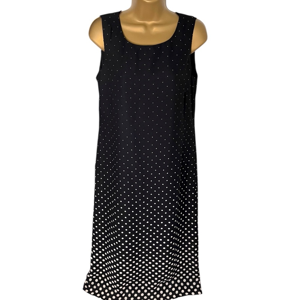 Vintage 90s Y2K Virgo Sleeveless Sheath Dress Polka Dot Ombre Black White 10 P